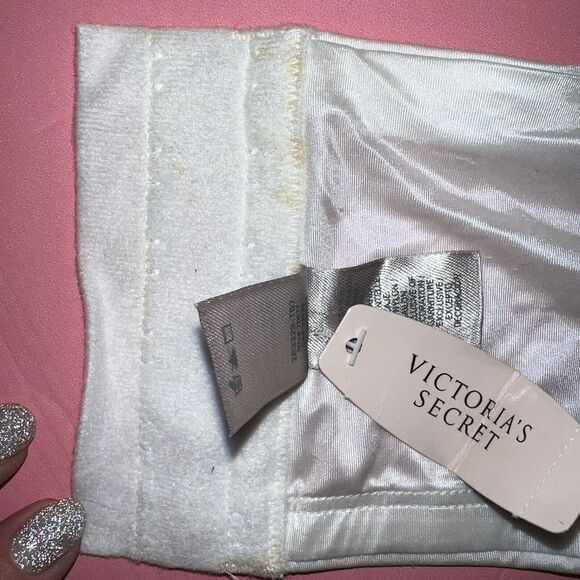 Victoria's Secret 34C BRA SET+cincher Belt WHITE BLACK BEAD EMBELLISH STARLIGHT - Picture 7 of 9